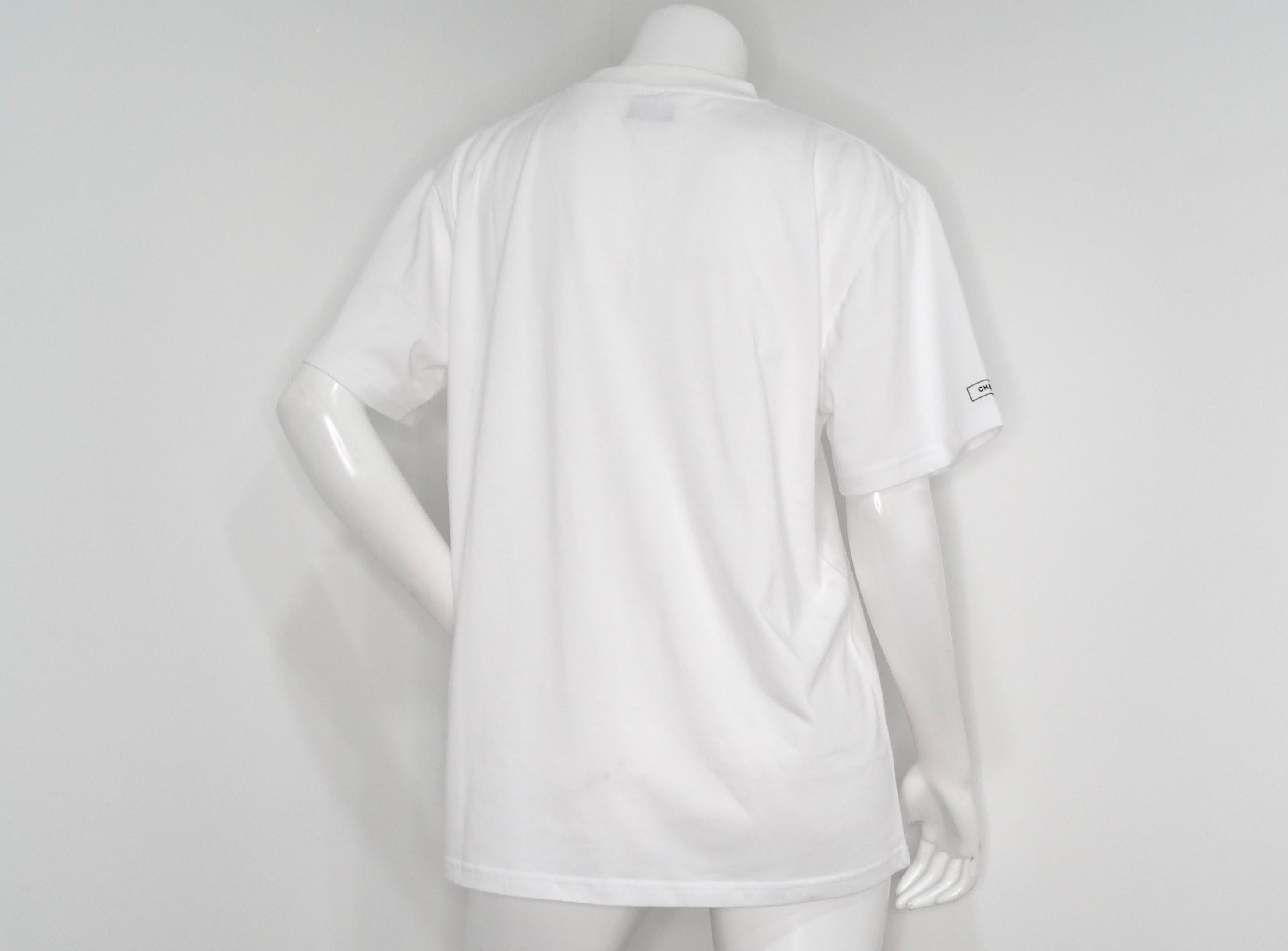 Chanel White Cotton Interlocking CC Embroidered Logo Uniform T-Shirt For Sale 1