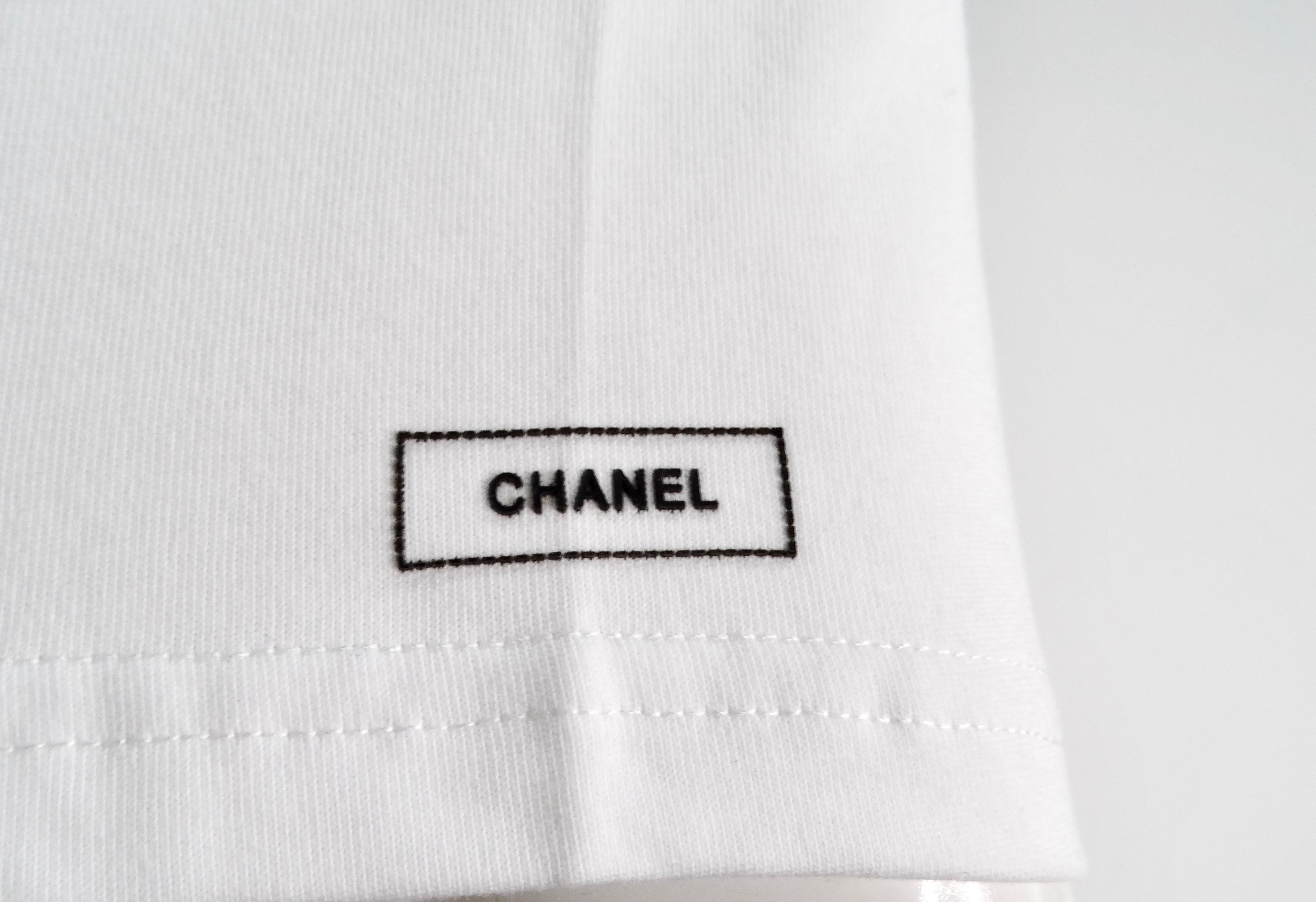 Chanel White Cotton Interlocking CC Embroidered Logo Uniform T-Shirt For Sale 2