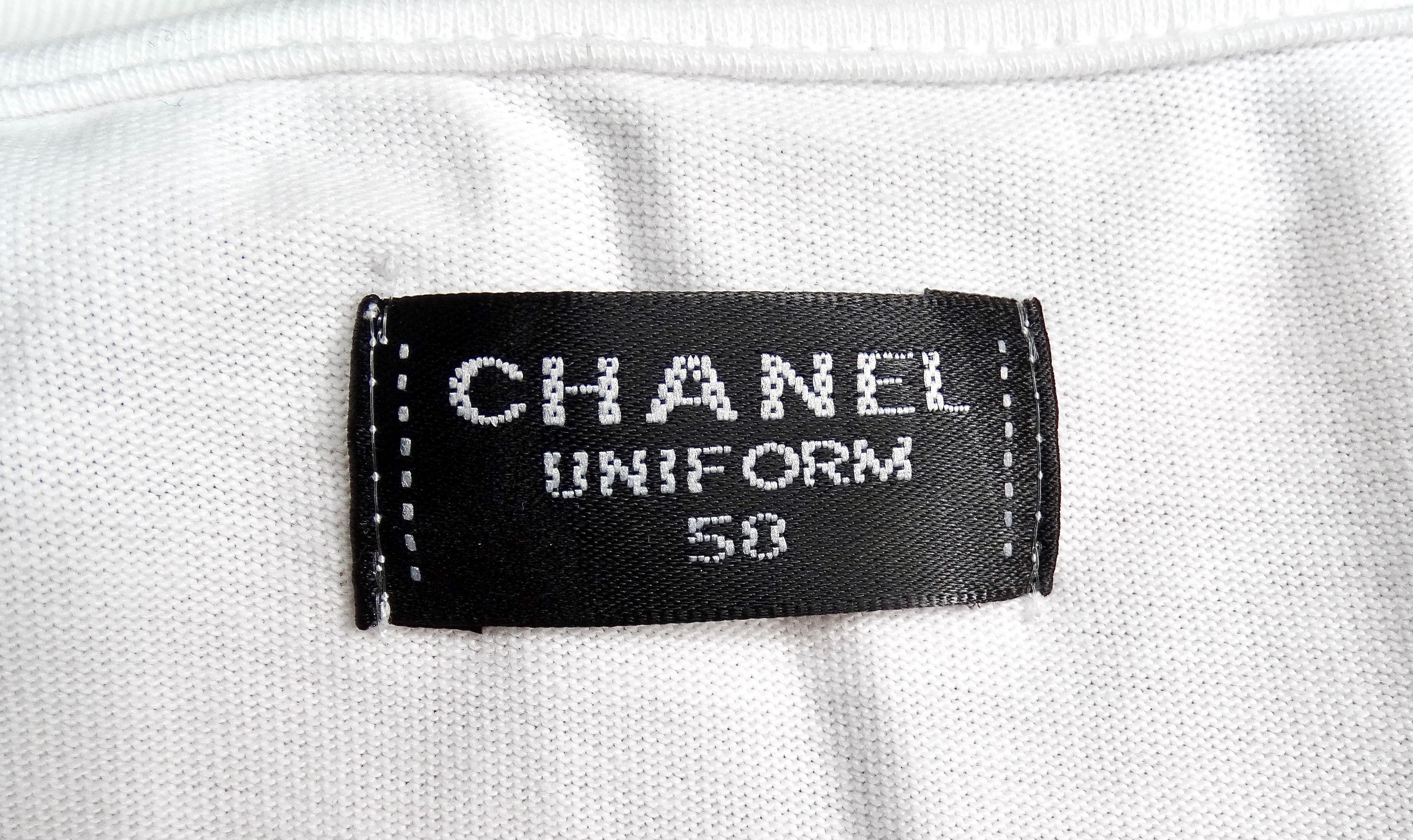 Chanel White Cotton Interlocking CC Embroidered Logo Uniform T-Shirt For Sale 3