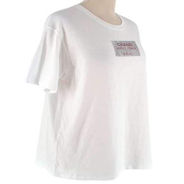 Women's Chanel white cotton jersey crystal embellished Monte Carlo T-shirt For Sale