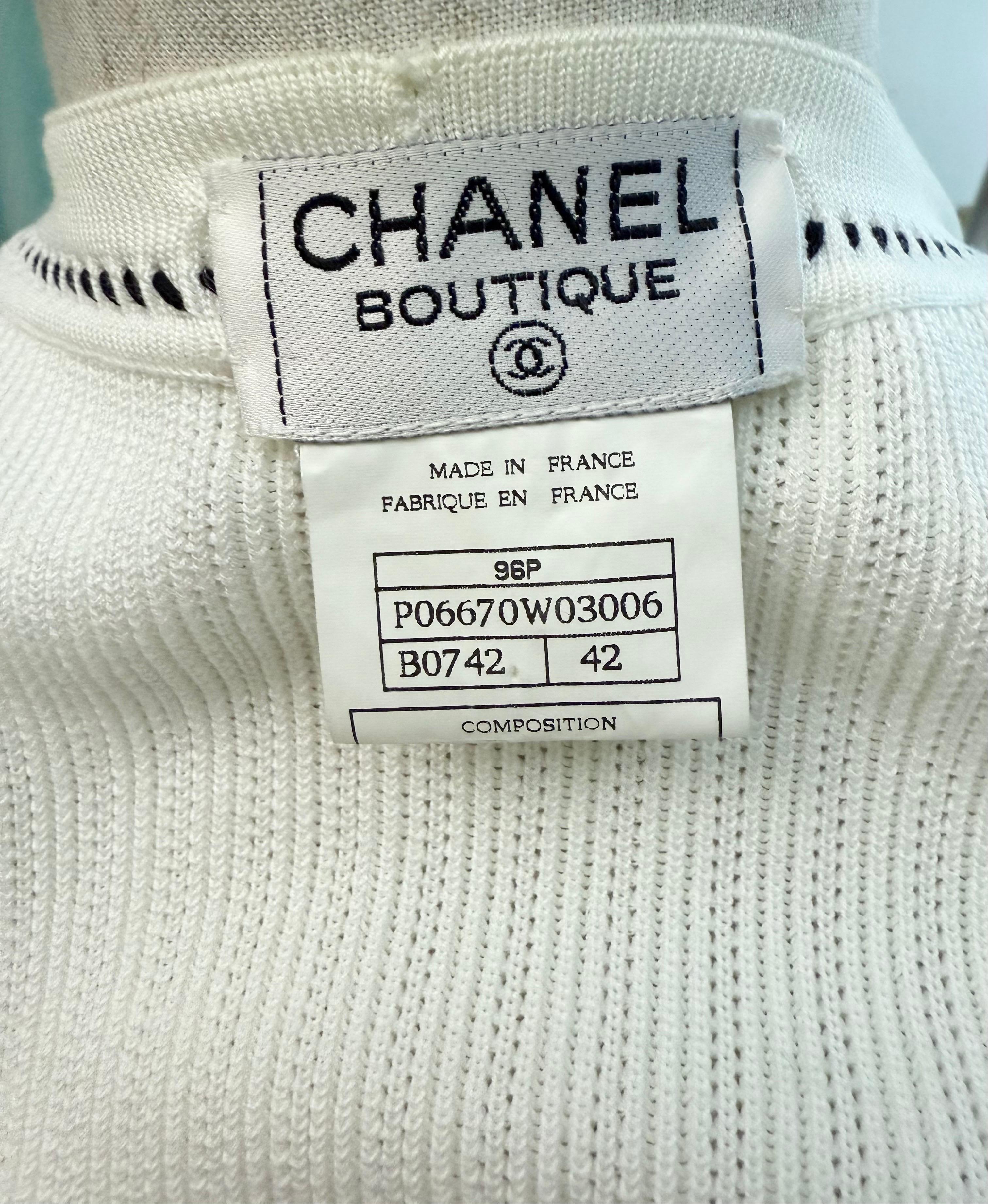 Chanel Weiße langärmlige Strickjacke aus Baumwollstrick mit langen Ärmeln im Angebot 2
