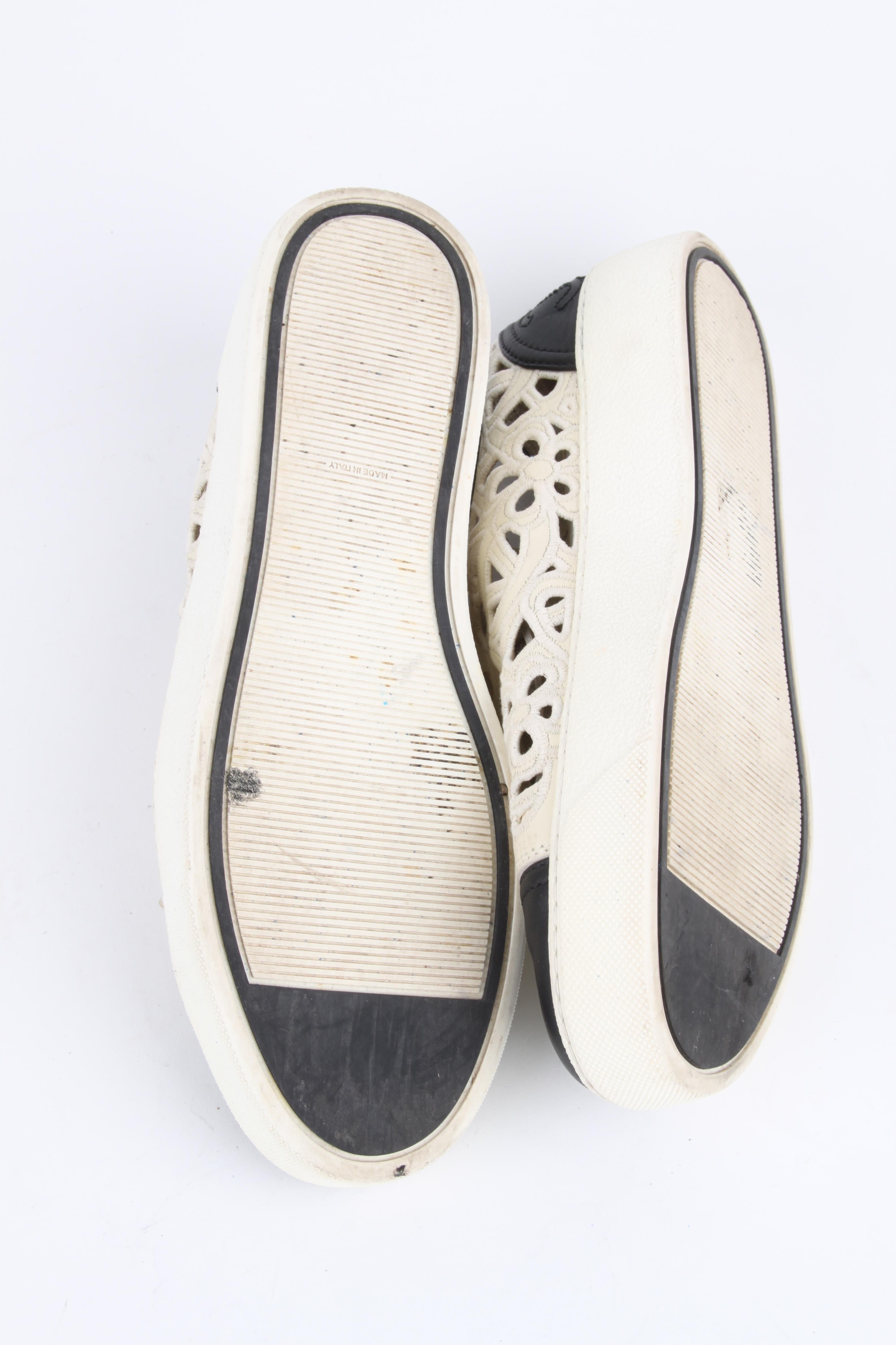 White Chanel white cotton laser cut open-work CC logo and camelia low-top sneakers