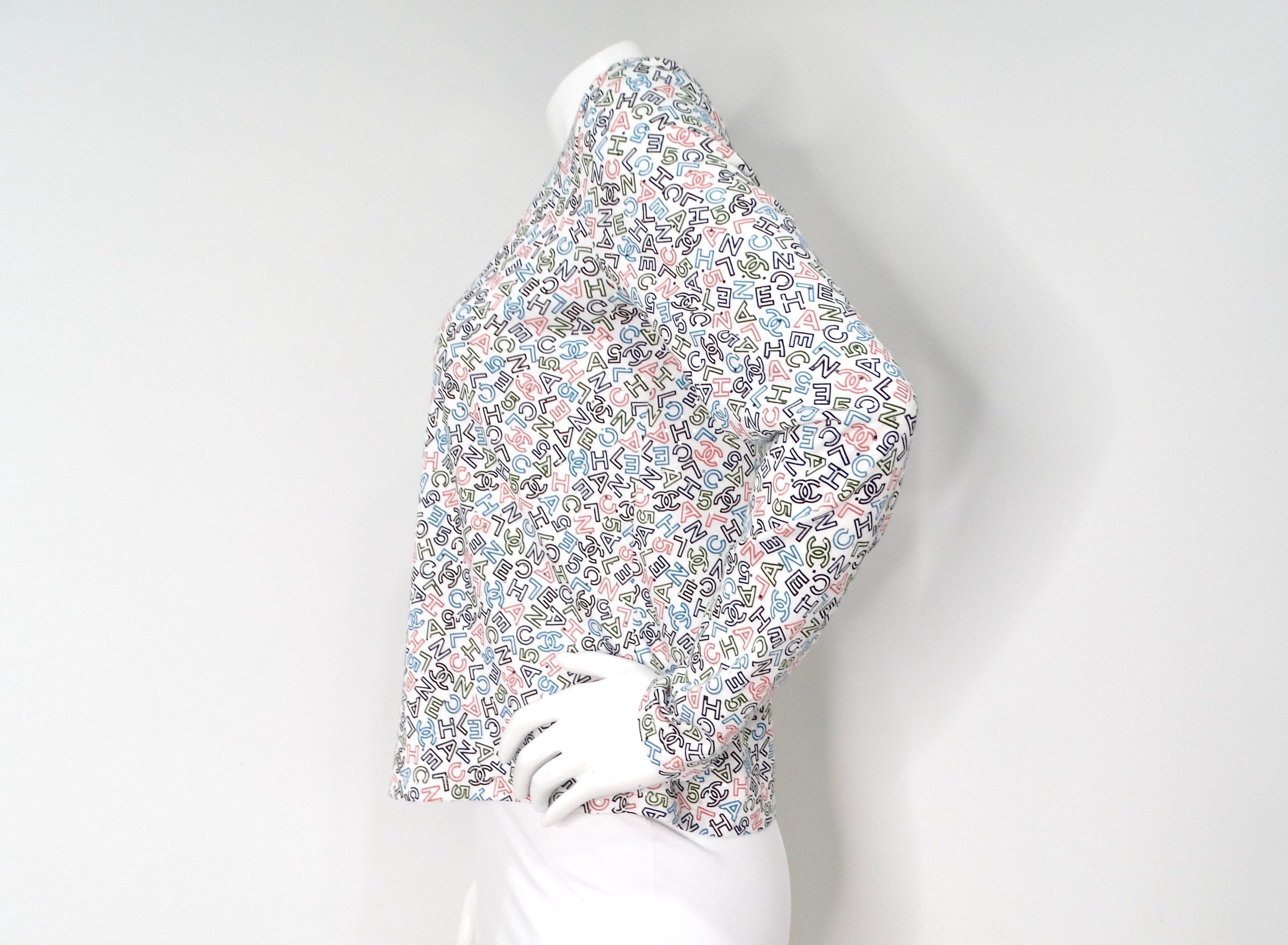 Top a manica lunga con paillettes in cotone bianco di Chanel In condizioni buone in vendita a Scottsdale, AZ