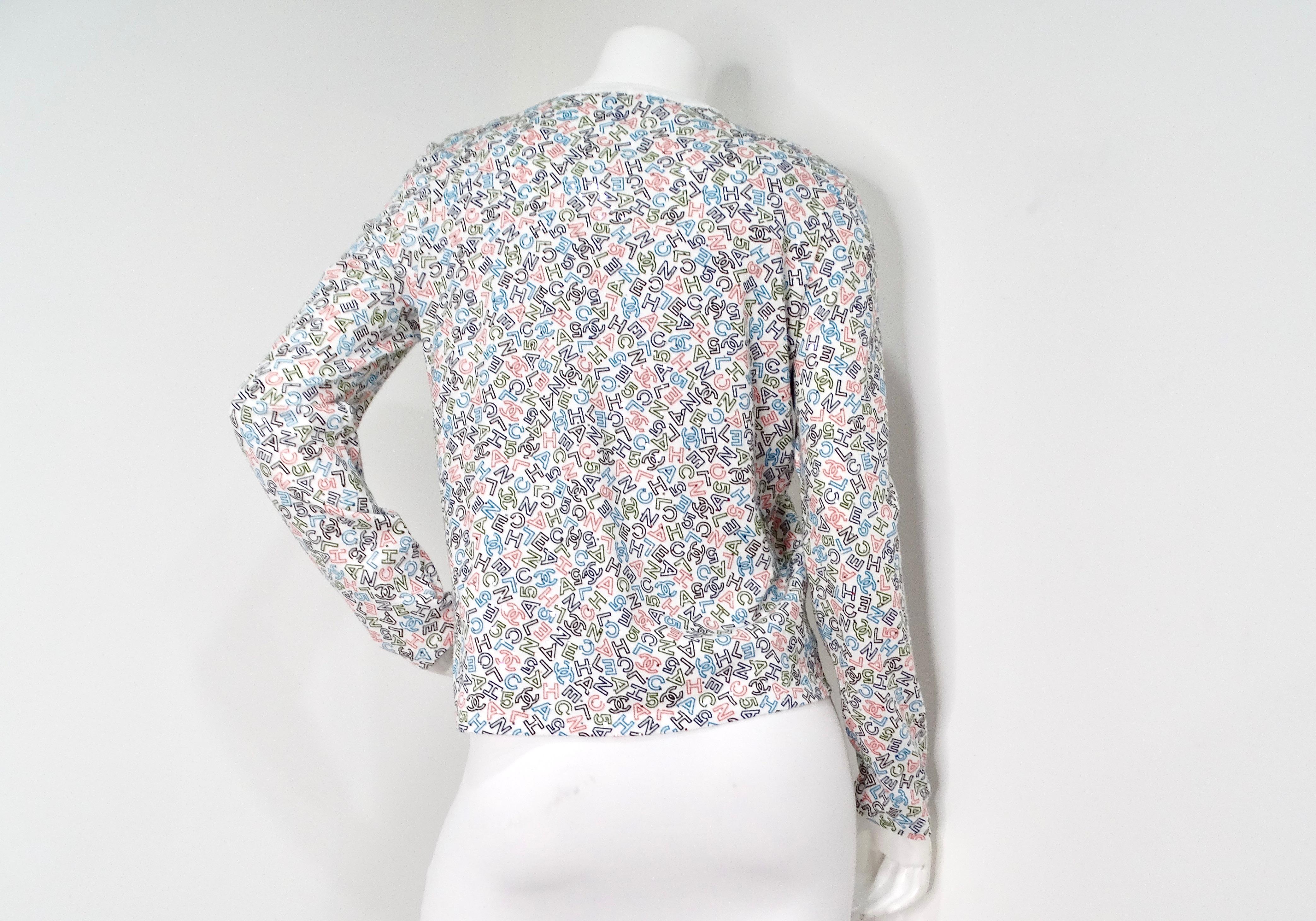 Donna Top a manica lunga con paillettes in cotone bianco di Chanel in vendita