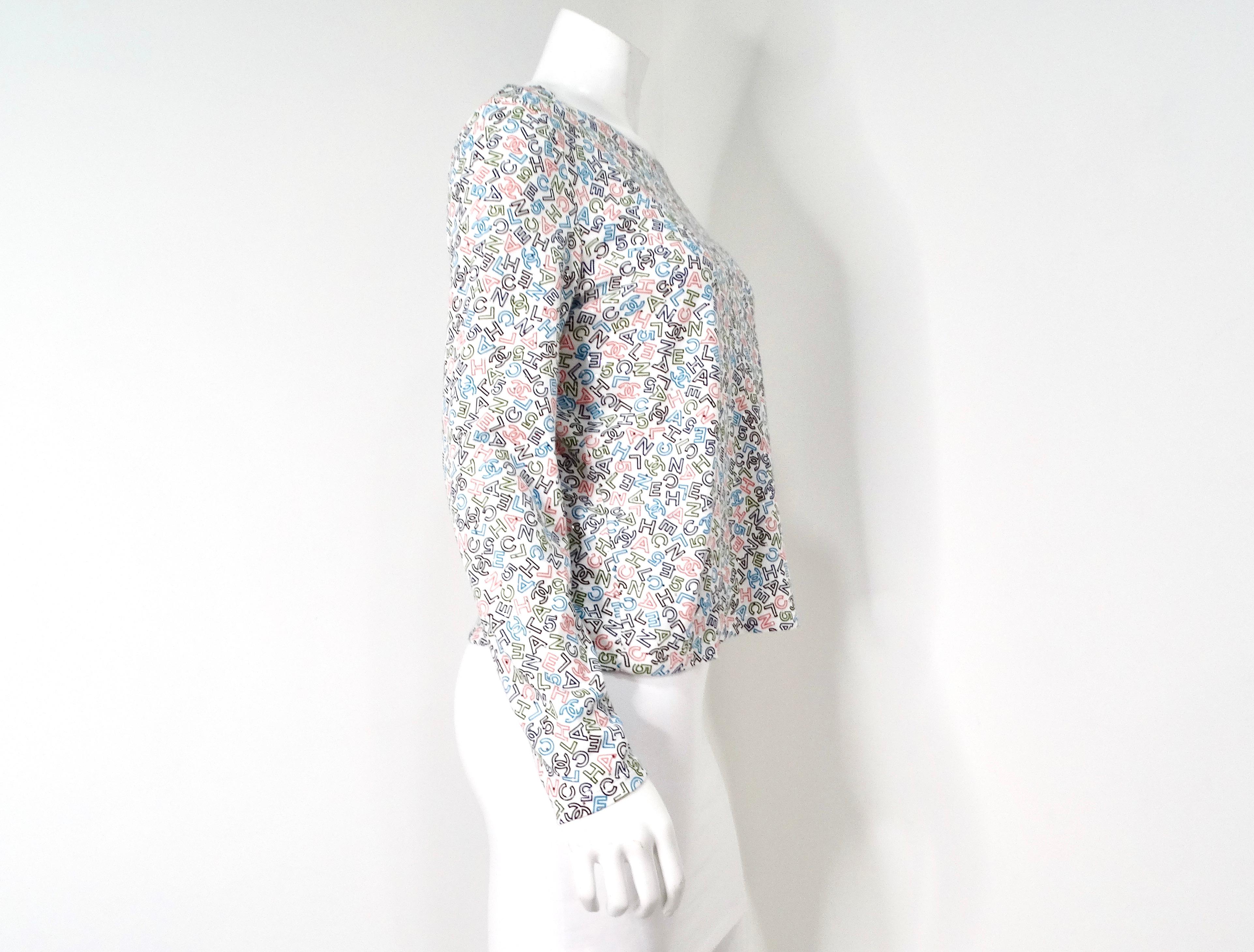 Top a manica lunga con paillettes in cotone bianco di Chanel in vendita 2