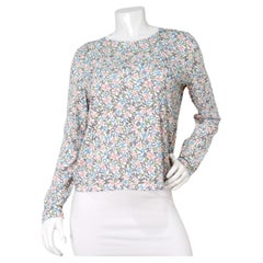Chanel White Cotton Logo Sequins Long-Sleeve Top