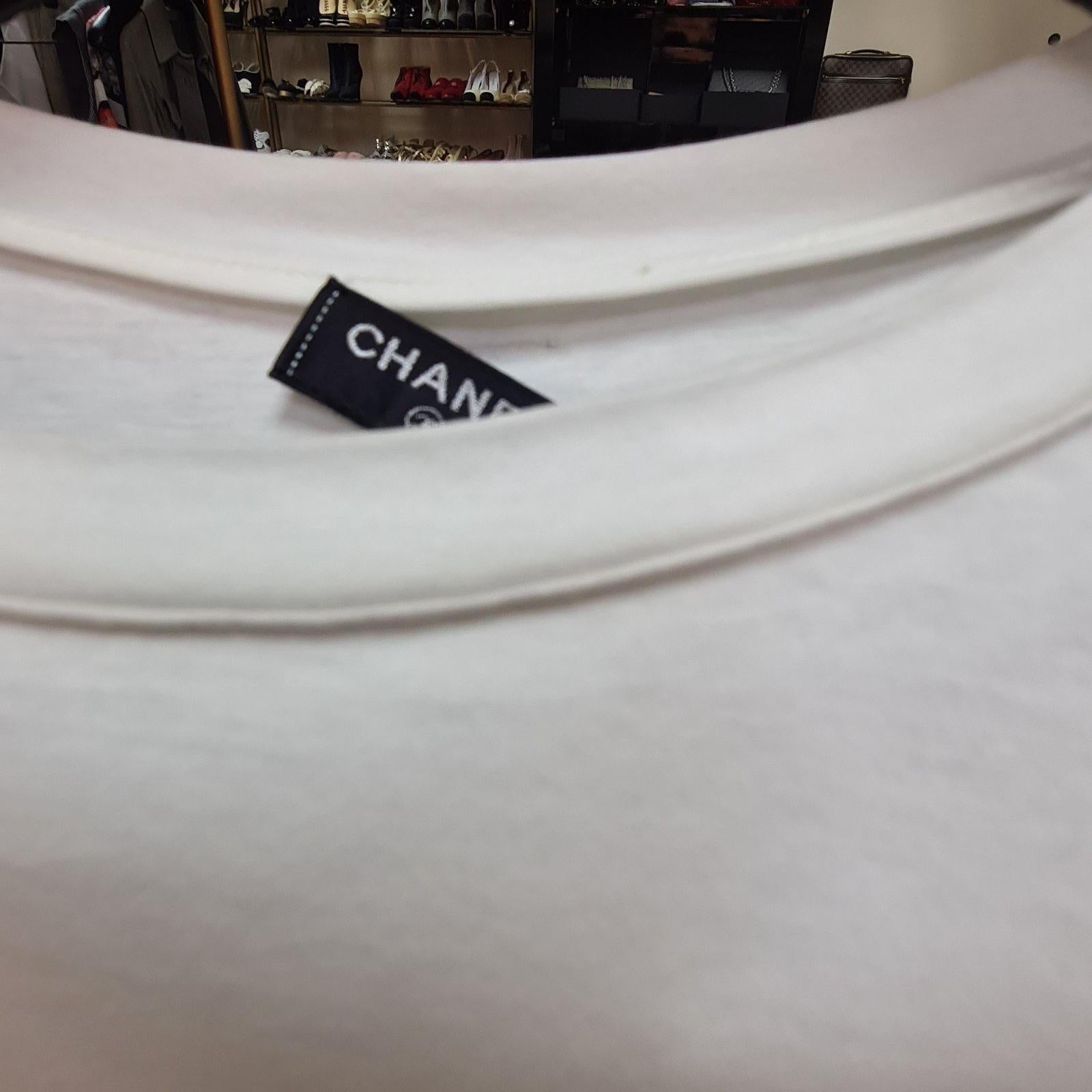 Women's Chanel White Cotton Long Sleeve Velvet Detail Gabrielle T Shirt Top