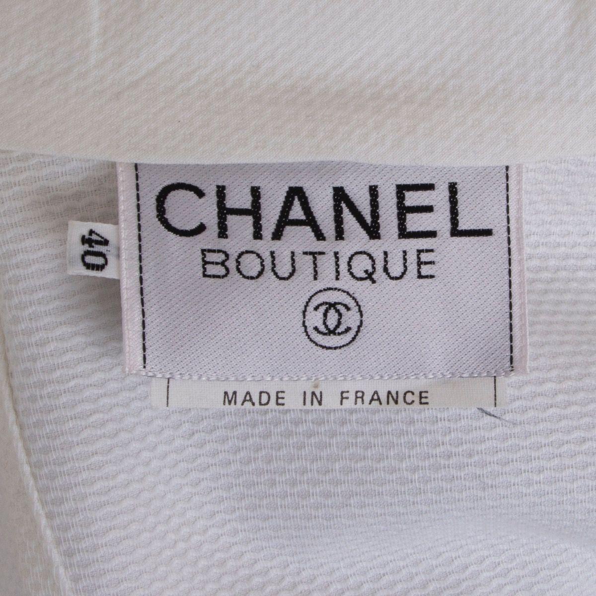 Gray CHANEL white cotton PIQUE Short Sleeve Blazer 40 M