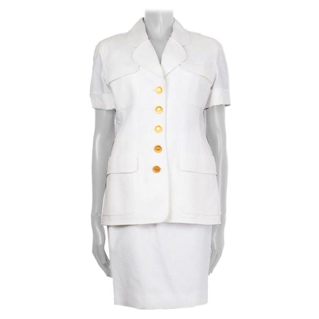CHANEL white cotton PIQUE Short Sleeve Blazer 40 M