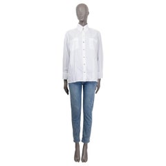 CHANEL white cotton POPLIN PATCH POCKET BUTTON UP Shirt 42 L