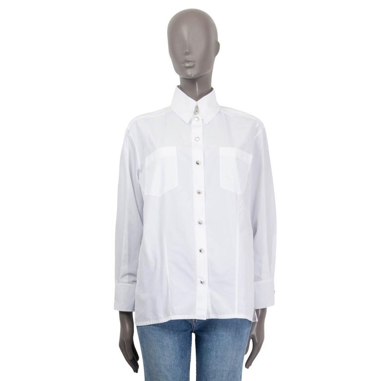 CHANEL white cotton POPLIN PATCH POCKET BUTTON UP Shirt 42 L