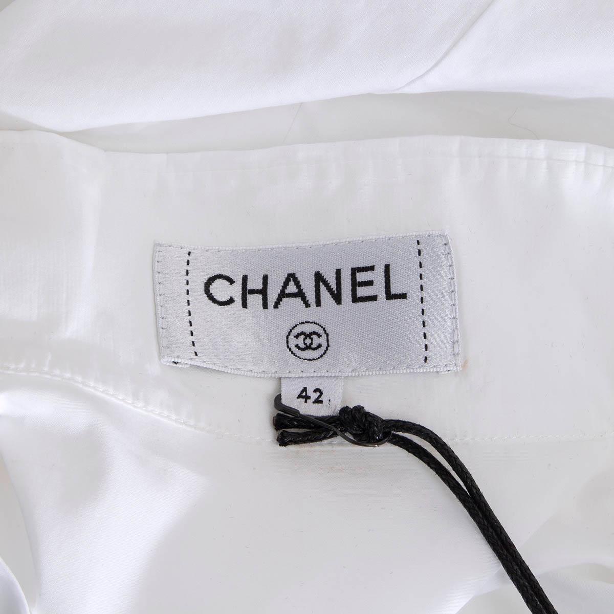 Gray CHANEL white cotton POPLIN PATCH POCKET BUTTON UP Shirt 42 L For Sale