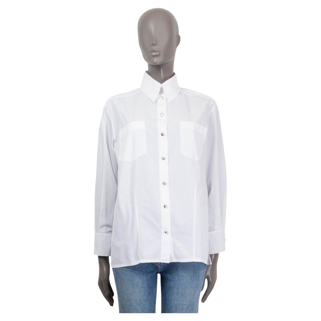 CHANEL white cotton POPLIN PATCH POCKET BUTTON UP Shirt 42 L For Sale