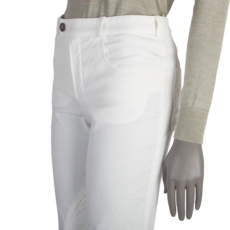 CHANEL blanco algodón QUILTED RIDING Pantalones 36 XS Gris