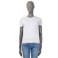 CHANEL white cotton RIB KNIT BUTTONED NECK T-Shirt Shirt 36 XS