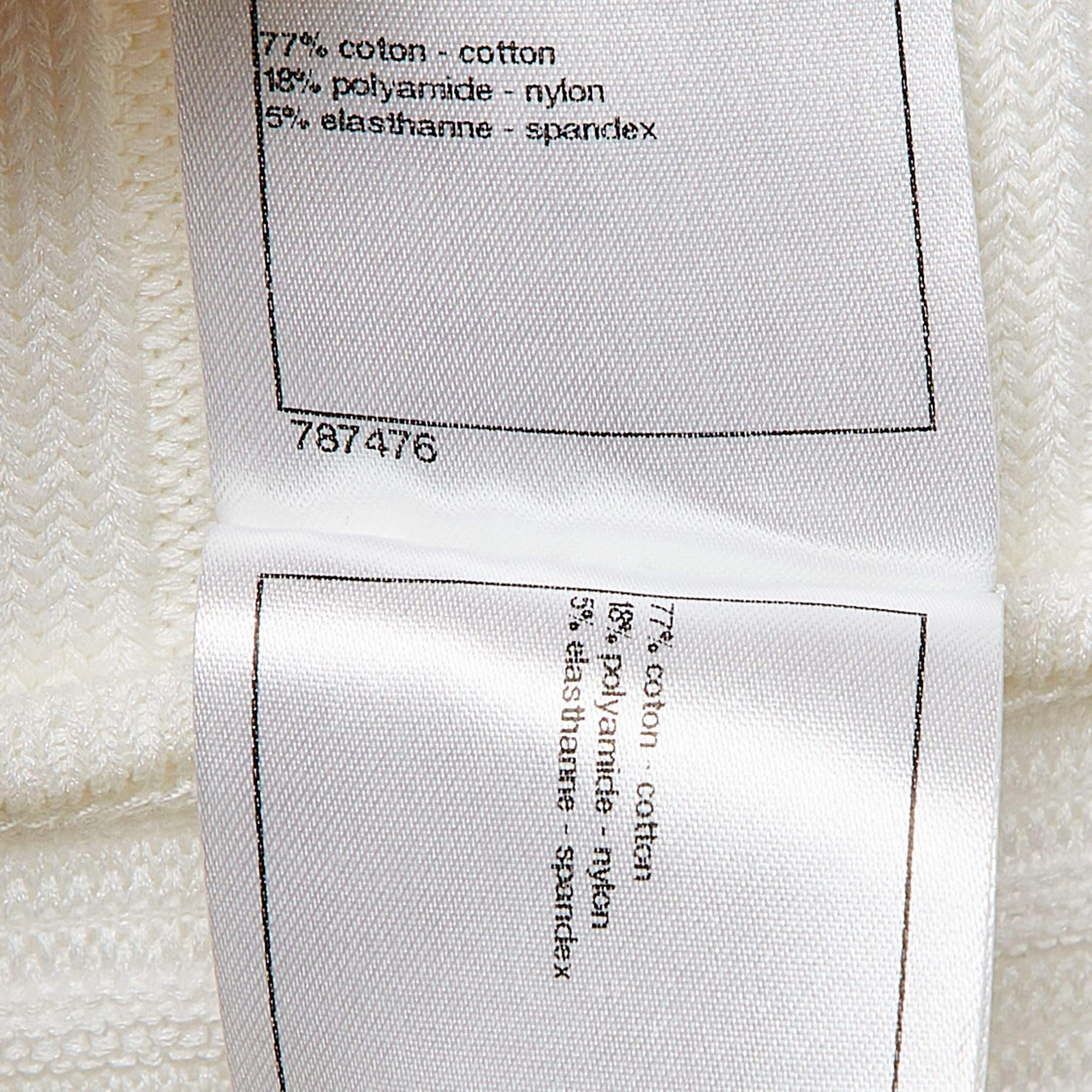 Chanel White Cotton Rib Knit Off-Shoulder Fitted Midi Dress L In Excellent Condition For Sale In Dubai, Al Qouz 2