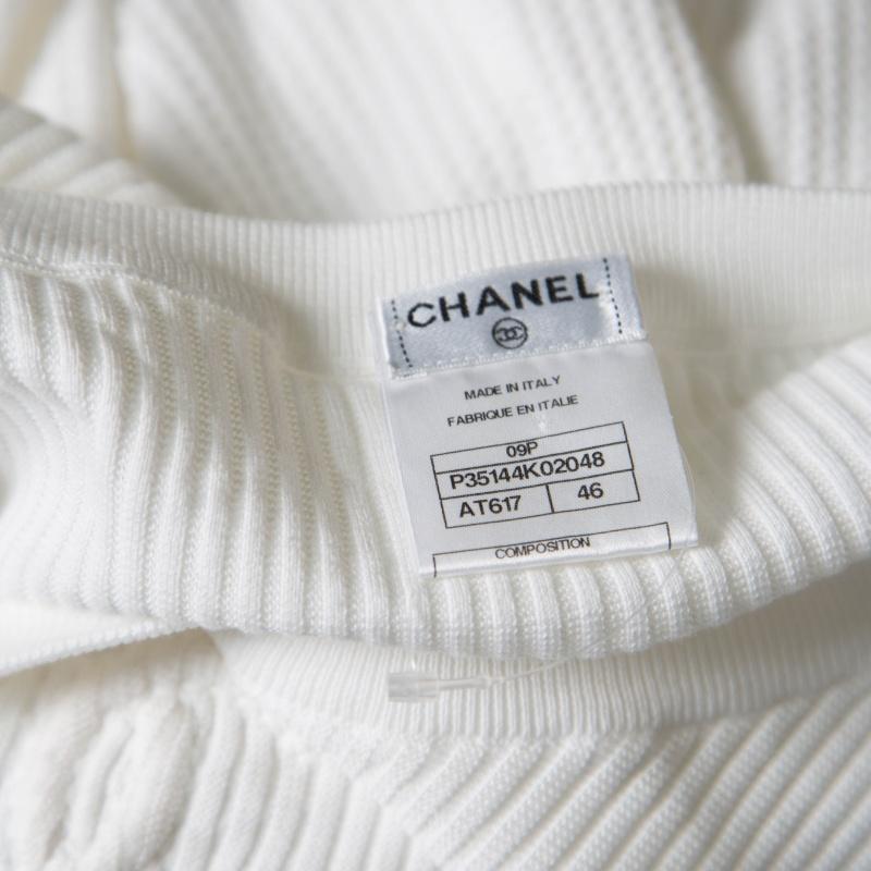 Women's Chanel White Cotton Ribbed Knit CC Logo Detail Dress XL