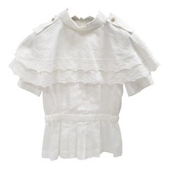 Chanel White Cotton Scalloped Overlay Detail Top