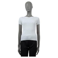 CHANEL white cotton silk 2018 18S TEXTURED RIB-KNIT T-Shirt Shirt 38 S