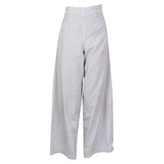 CHANEL white cotton STRIPED PALAZZO Pants XXS
