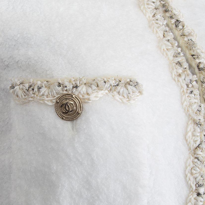 Gray CHANEL white cotton Terry Cloth Collarless Blazer 36 XS