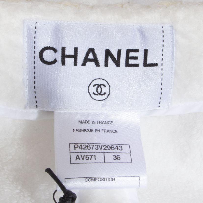 CHANEL white cotton Terry Cloth Collarless Blazer 36 XS at 1stDibs