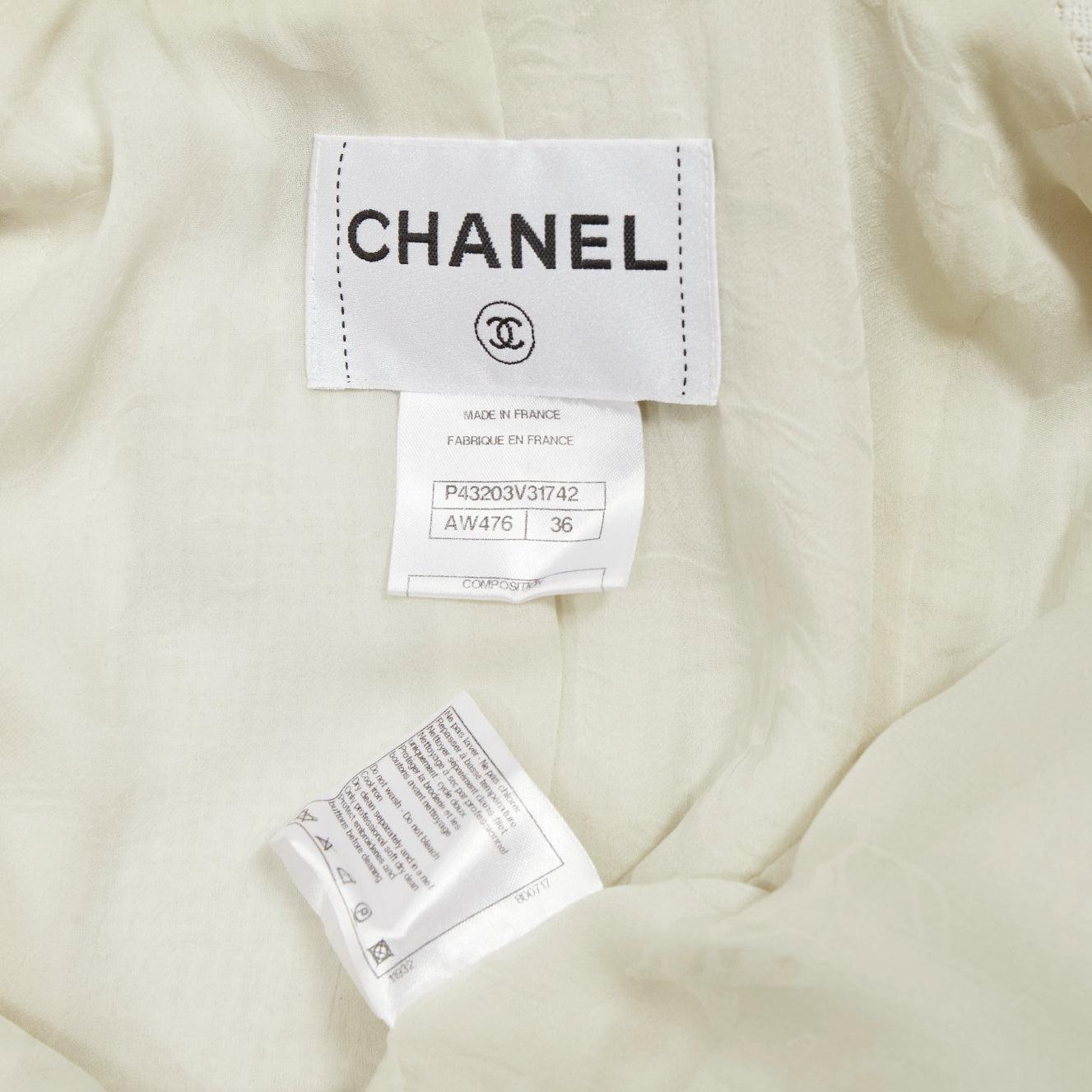 CHANEL white cotton tweed CC embroidery pocket cropped schoolboy jacket FR36 S For Sale 5