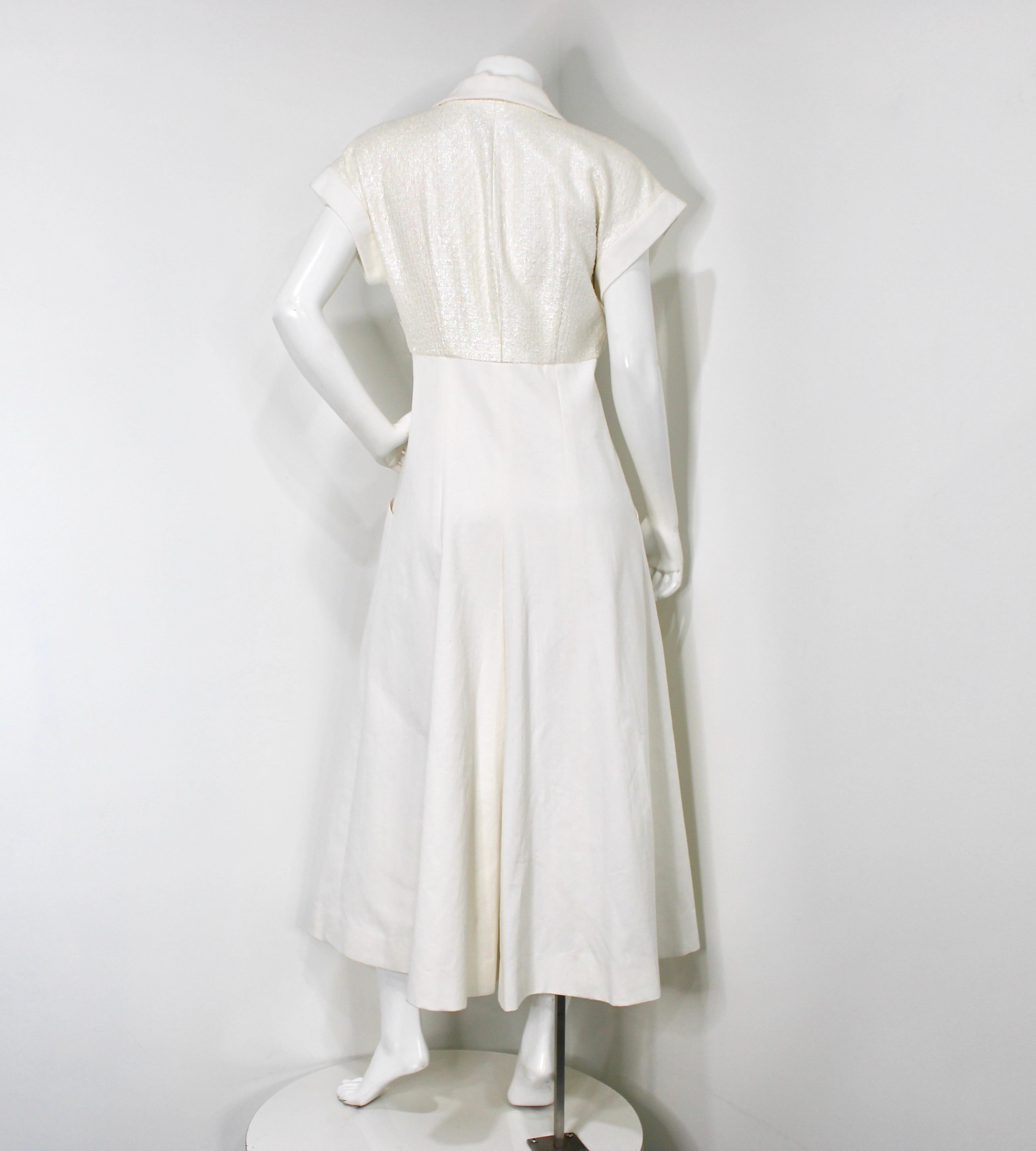 Chanel Mono de pata ancha de algodón blanco y tweed iridiscente en venta 7