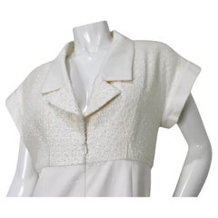 Chanel White Cotton & Tweed Iridescent Wide Leg Jumpsuit