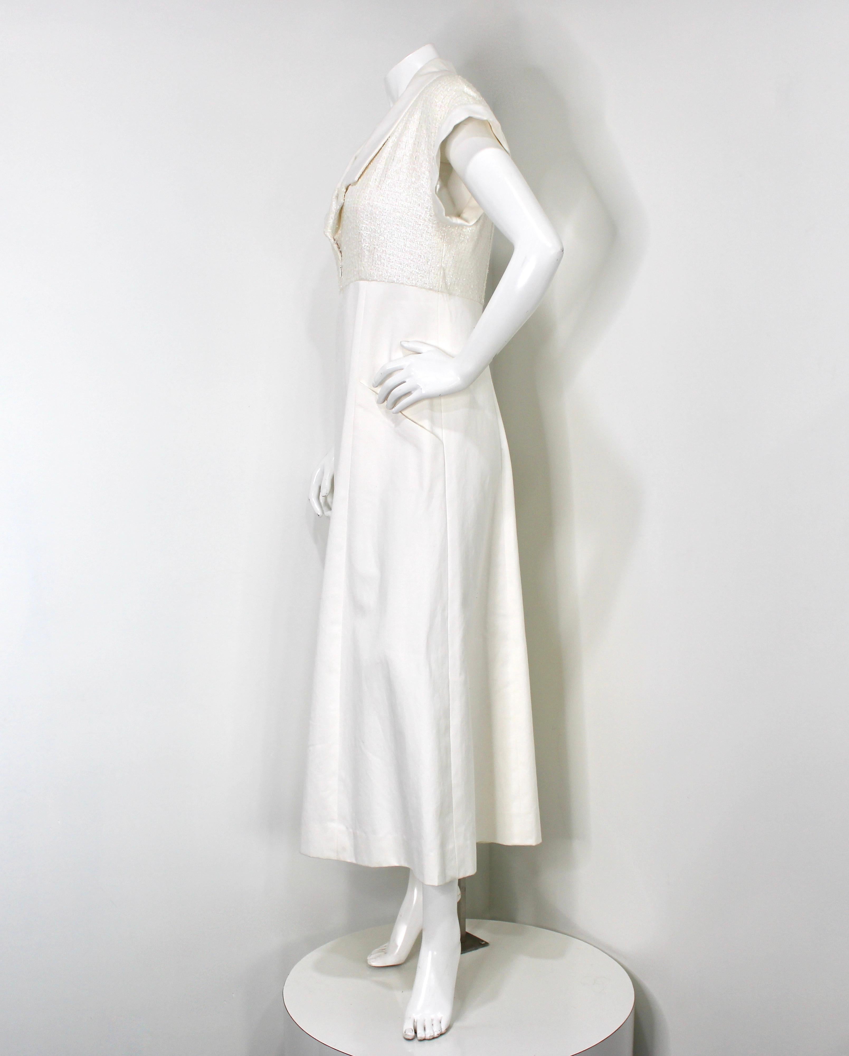 Chanel Mono de pata ancha de algodón blanco y tweed iridiscente en venta 1