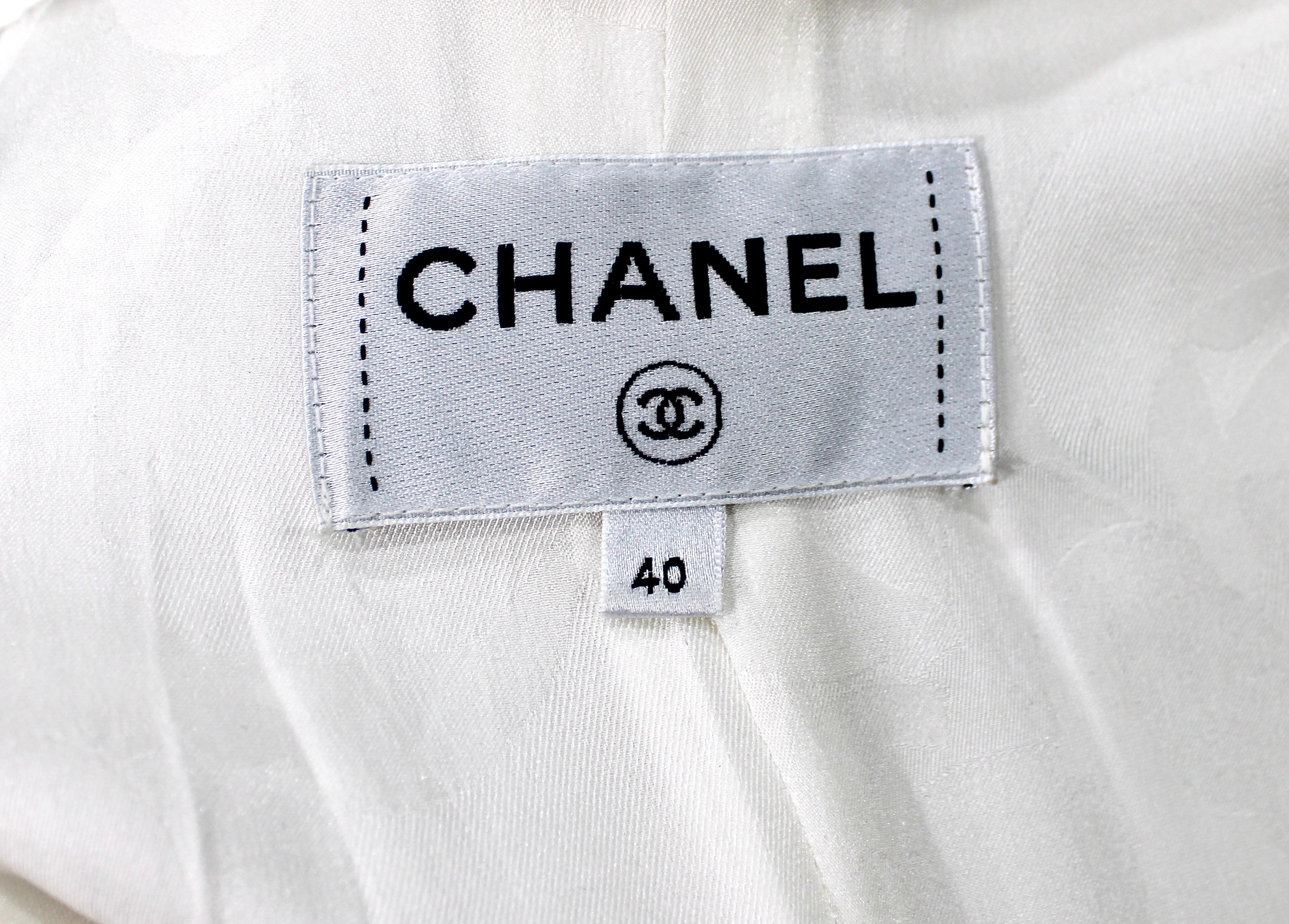 Chanel Mono de pata ancha de algodón blanco y tweed iridiscente en venta 3