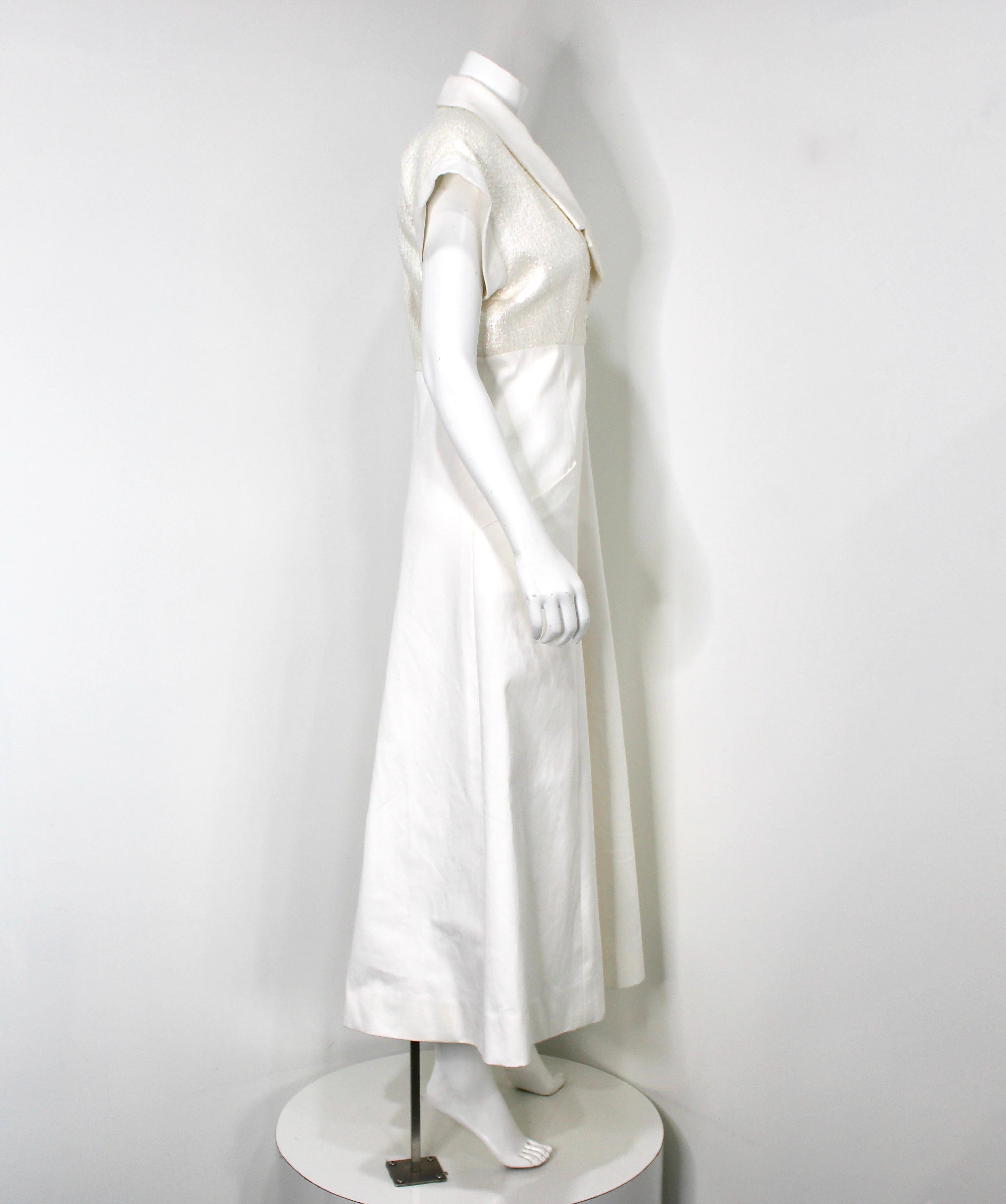 Chanel Mono de pata ancha de algodón blanco y tweed iridiscente en venta 4