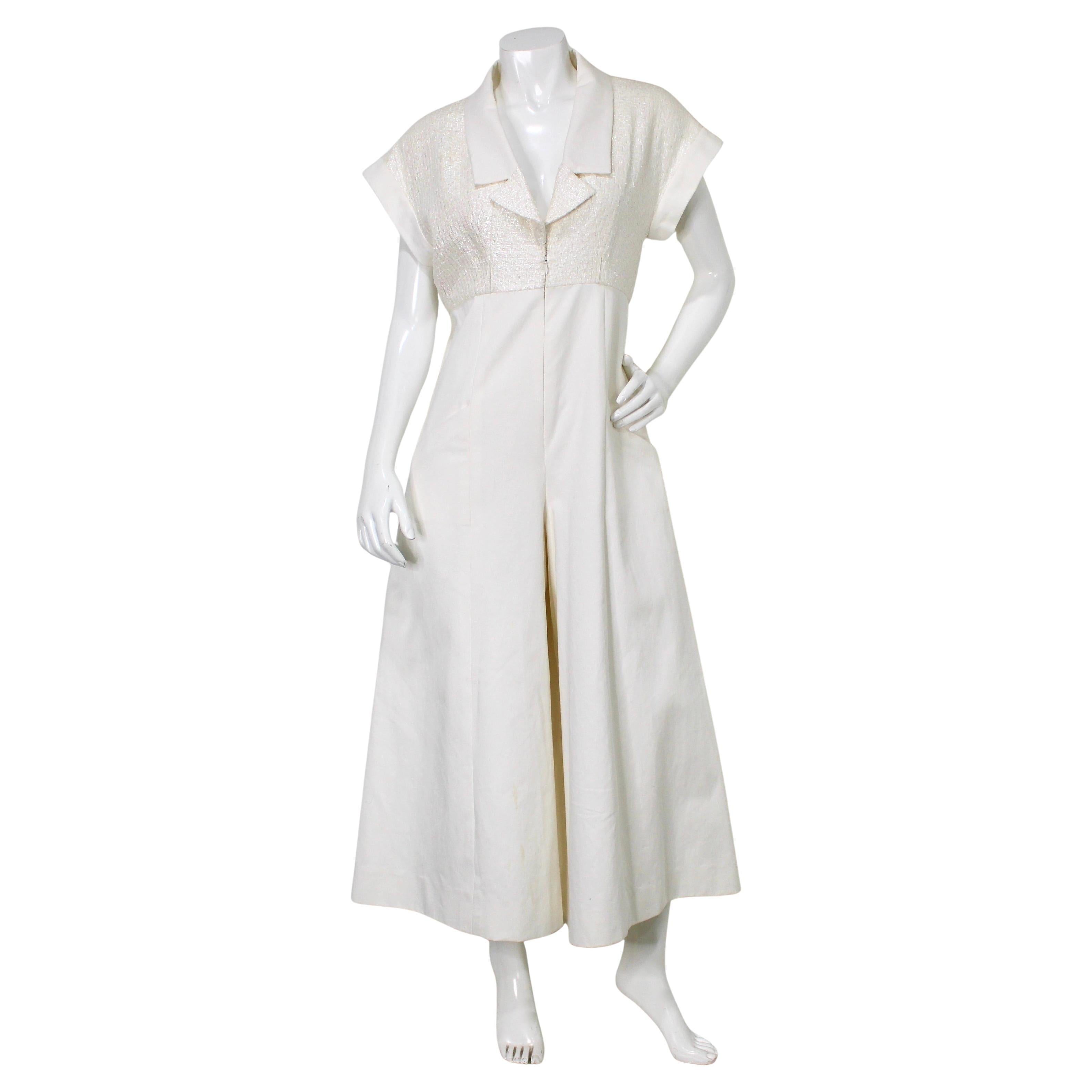 Chanel Mono de pata ancha de algodón blanco y tweed iridiscente