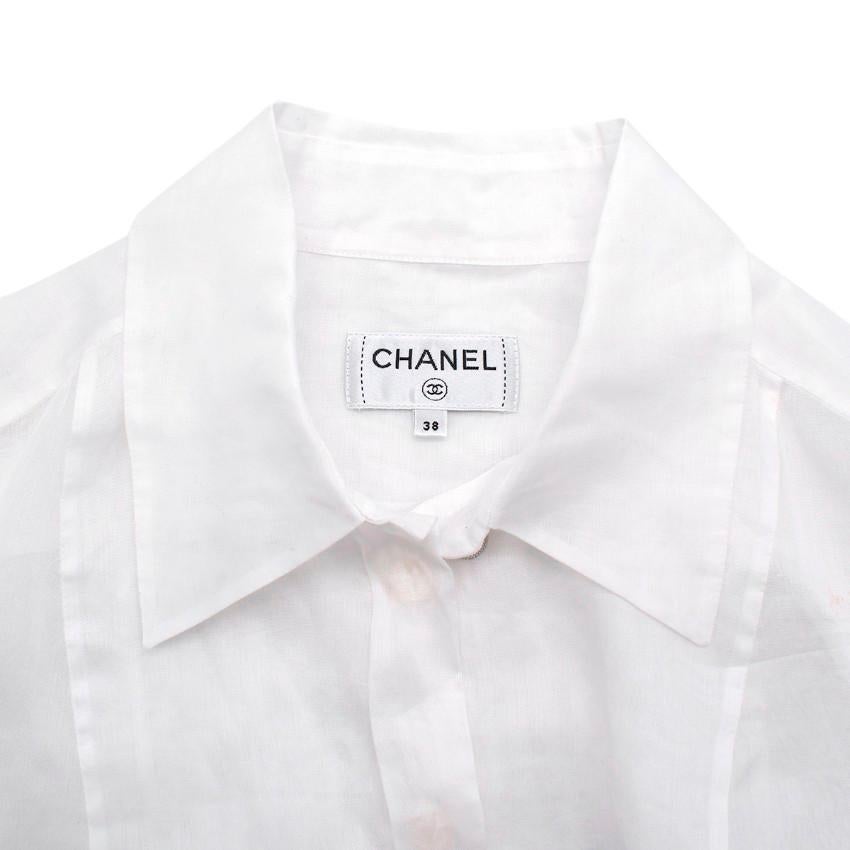 Chanel Camicetta a maniche lunghe in voile di cotone bianco semitrasparente In condizioni ottime in vendita a London, GB