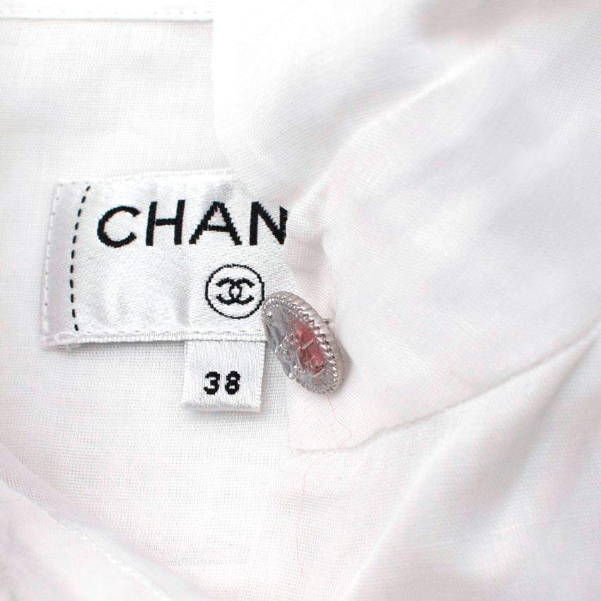 Donna Chanel Camicetta a maniche lunghe in voile di cotone bianco semitrasparente in vendita