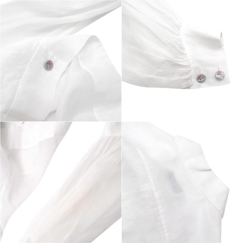 Chanel Camicetta a maniche lunghe in voile di cotone bianco semitrasparente in vendita 4