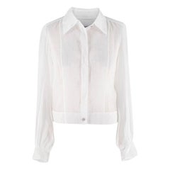 Chanel Camicetta a maniche lunghe in voile di cotone bianco semitrasparente