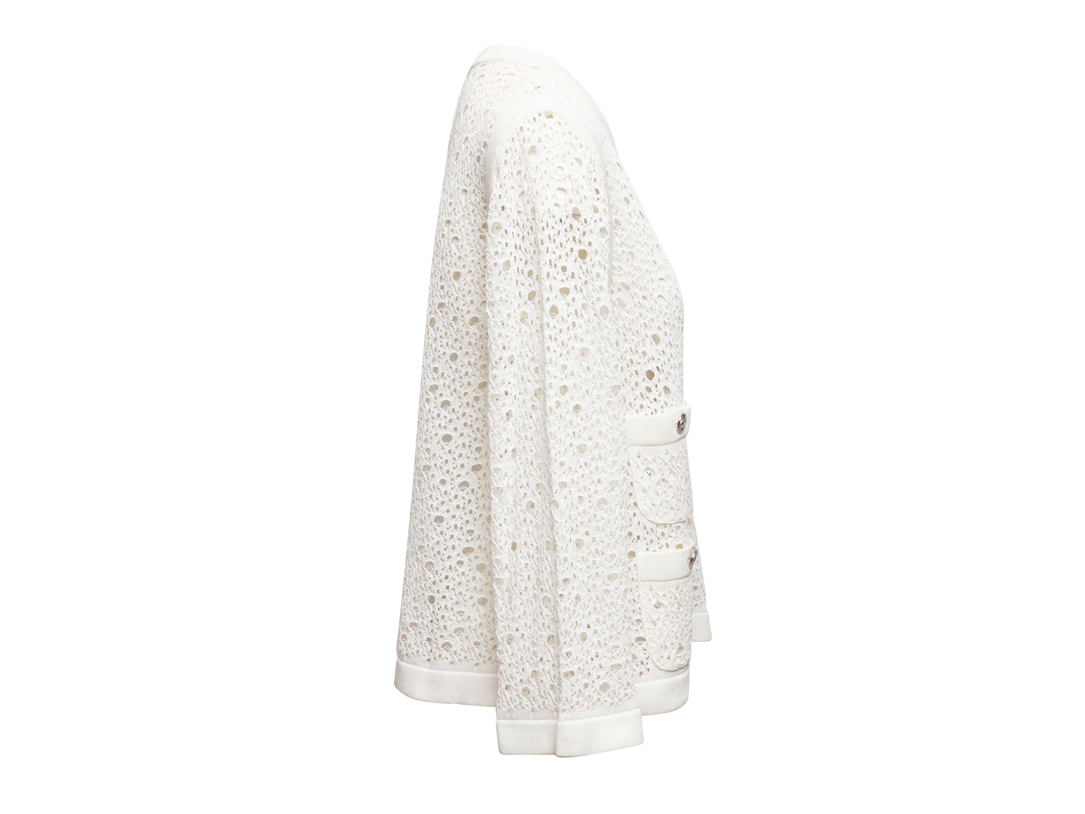 Chanel White Crochet Button-Up Cardigan 2