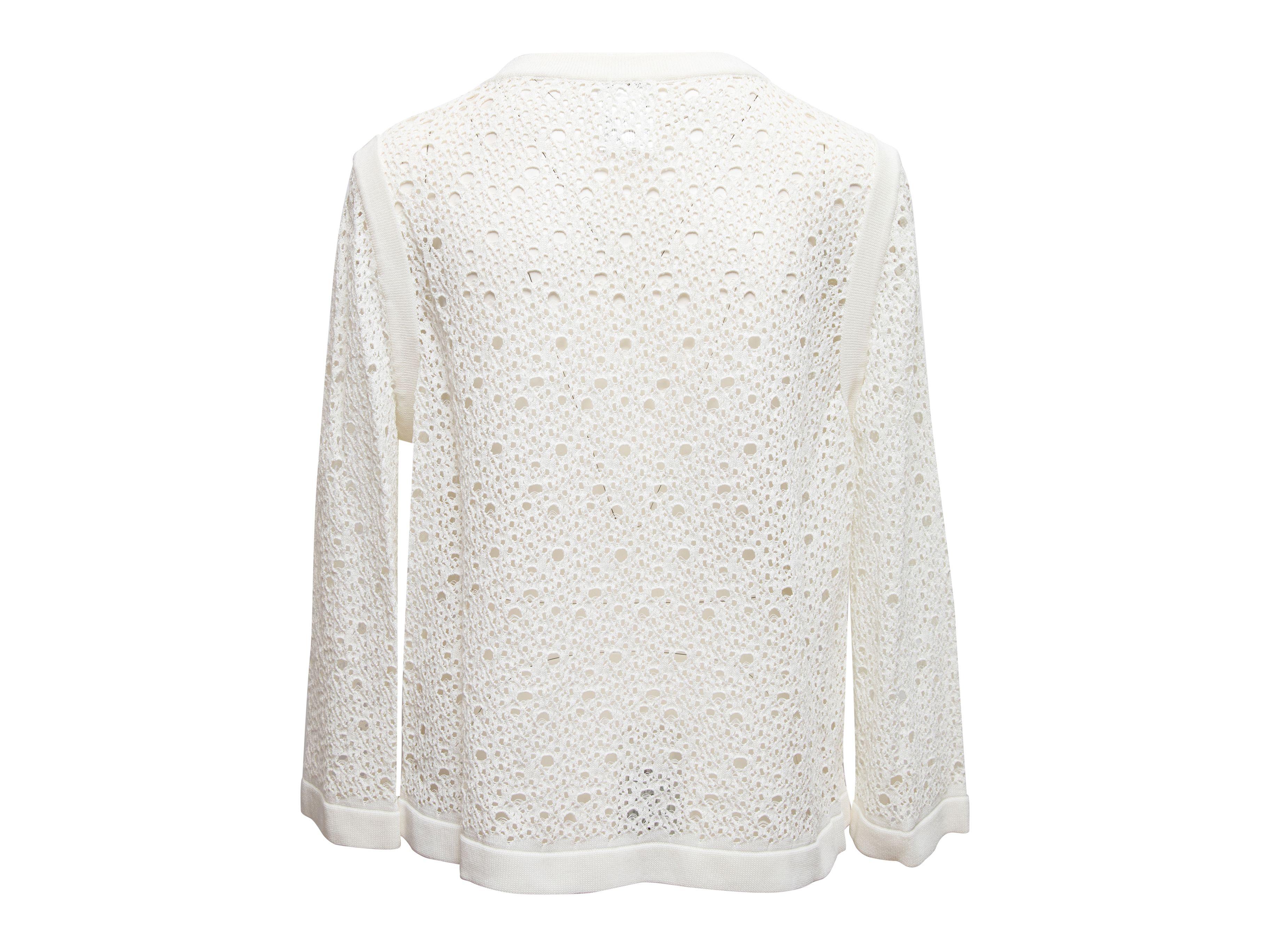 Chanel White Crochet Button-Up Cardigan 3