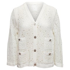 Chanel White Crochet Button-Up Cardigan
