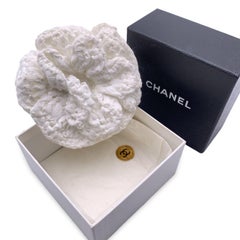 Chanel White Crochet Camellia Camelia Flower Brooch Pin