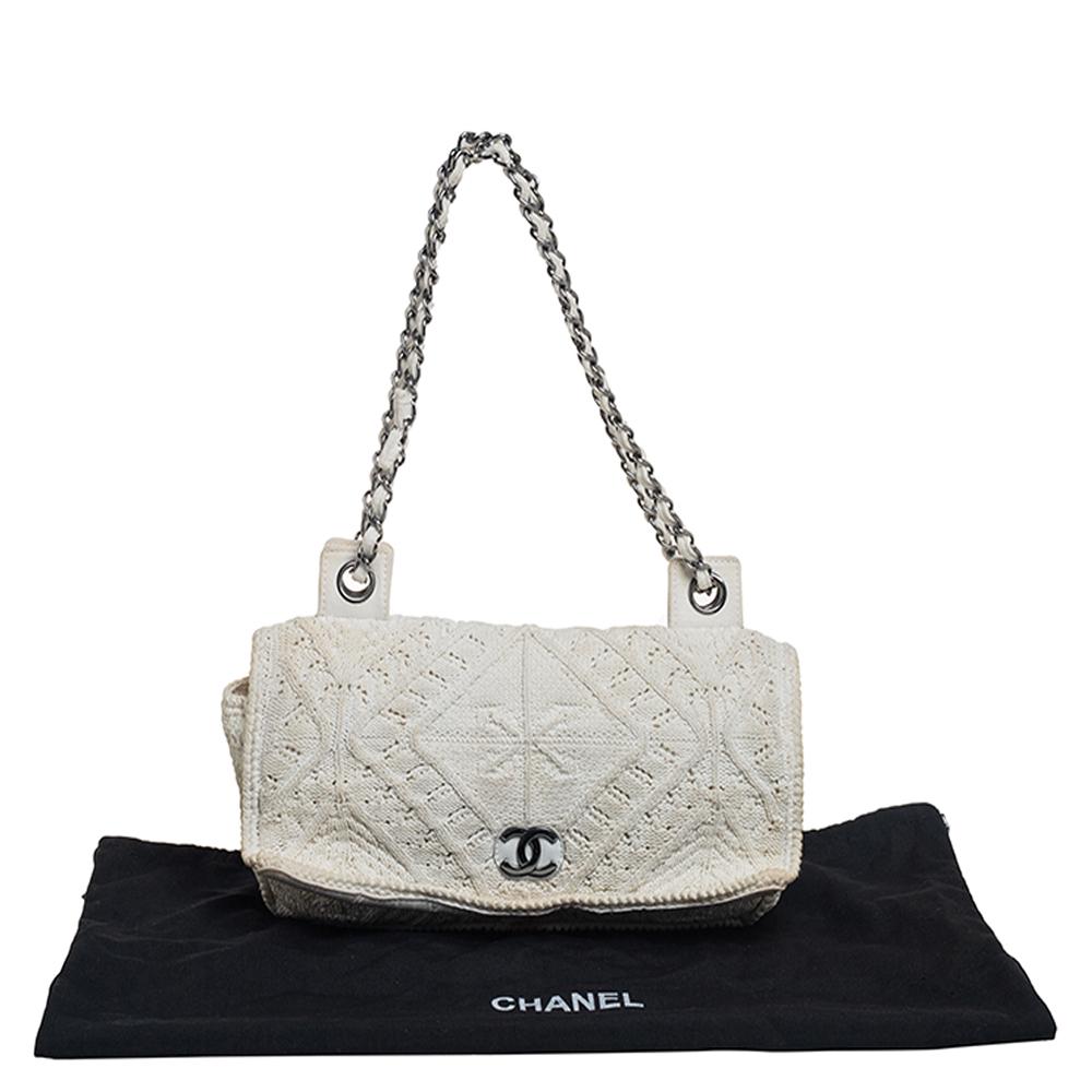 Chanel White Crochet Fabric Classic Flap Bag 8