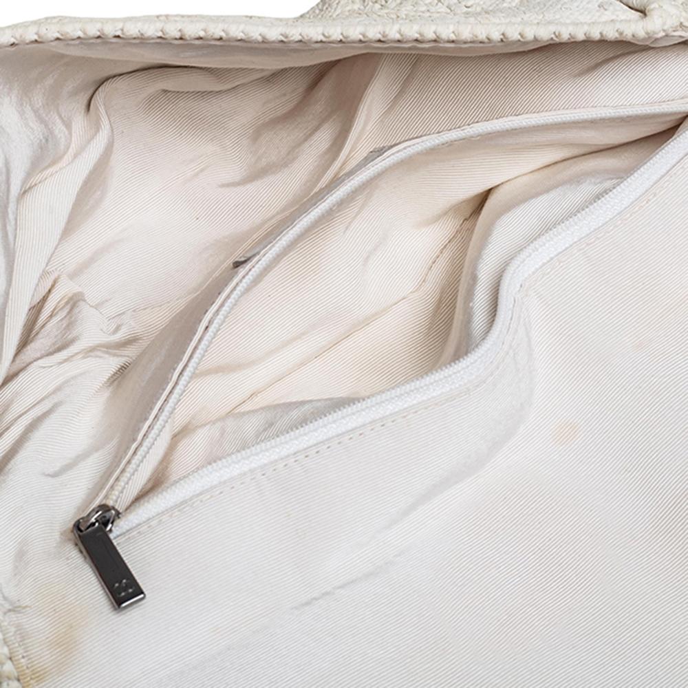Women's Chanel White Crochet Fabric Classic Flap Bag