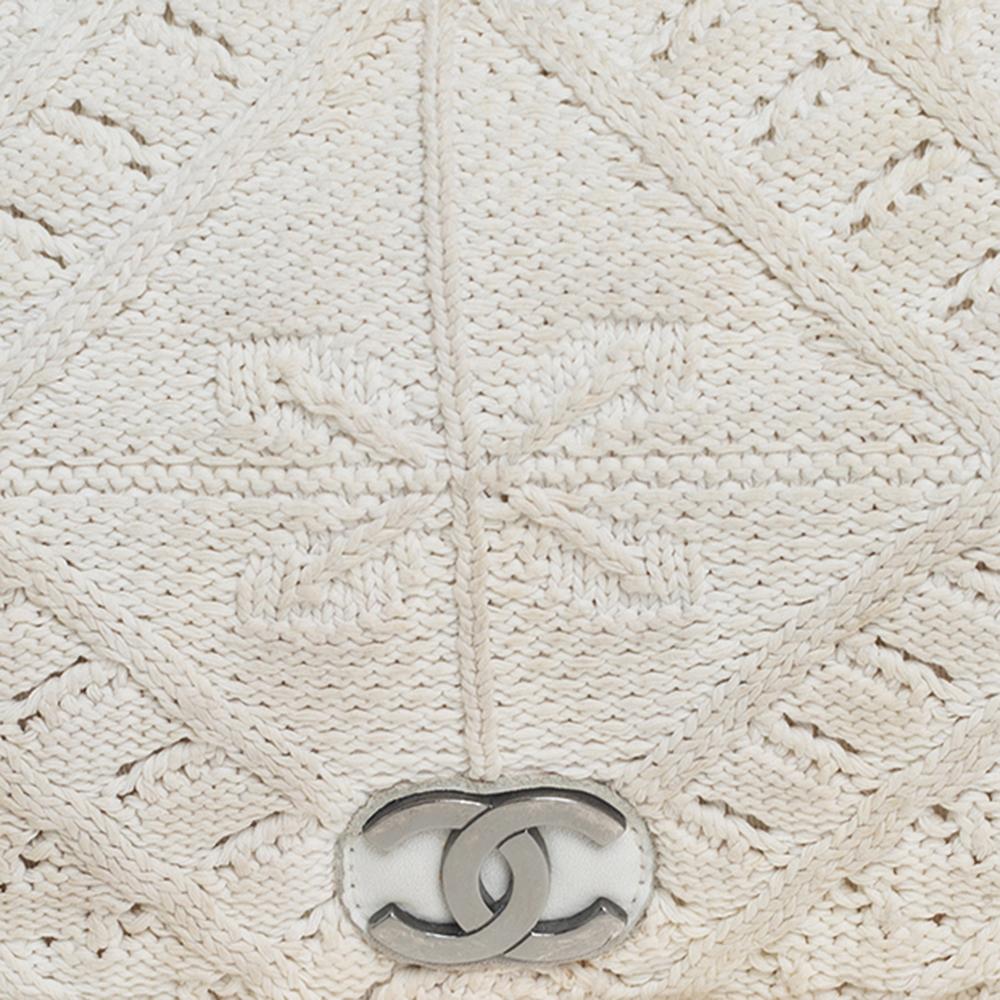 Chanel White Crochet Fabric Classic Flap Bag 3