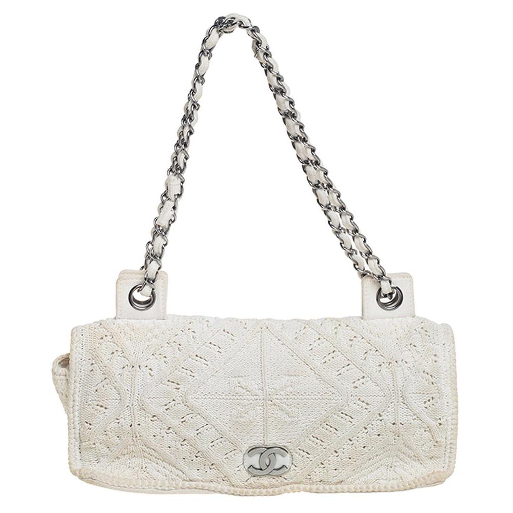 Chanel Camellia Crochet Flap Bag Fabric Small at 1stDibs