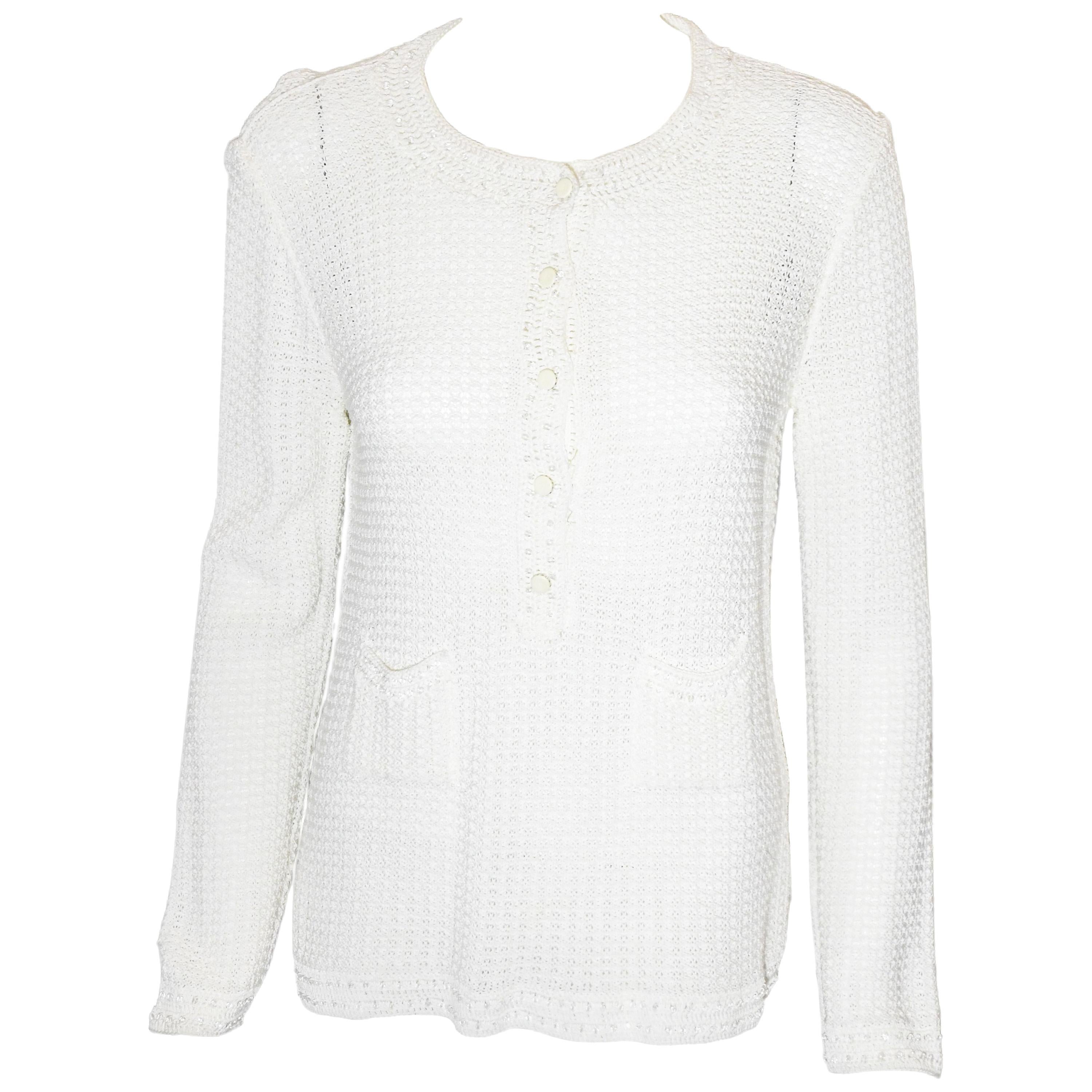 Chanel White Crochet Sweater From 2002 Spring Collection For Sale