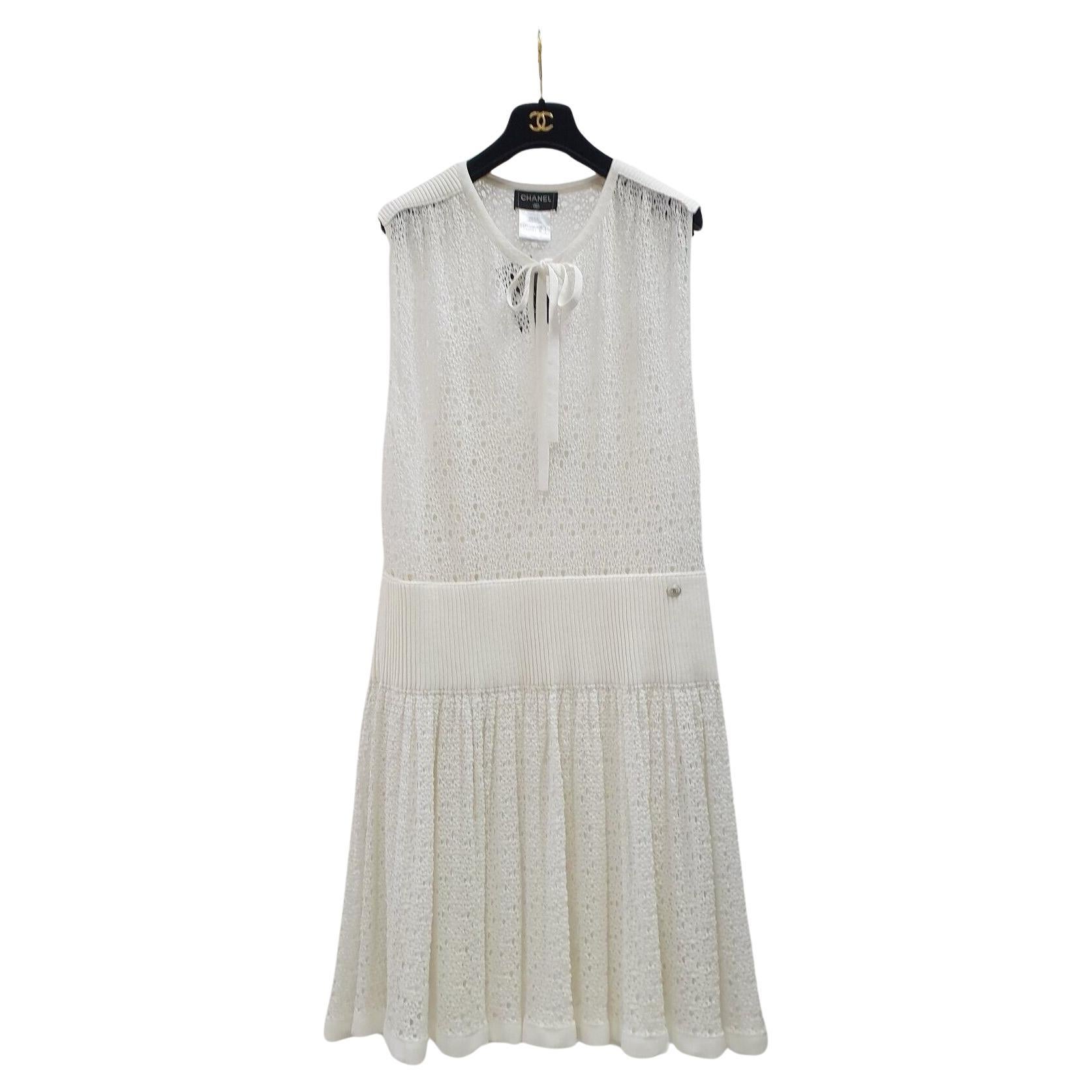 Chanel White Crochet Waistband Dress For Sale