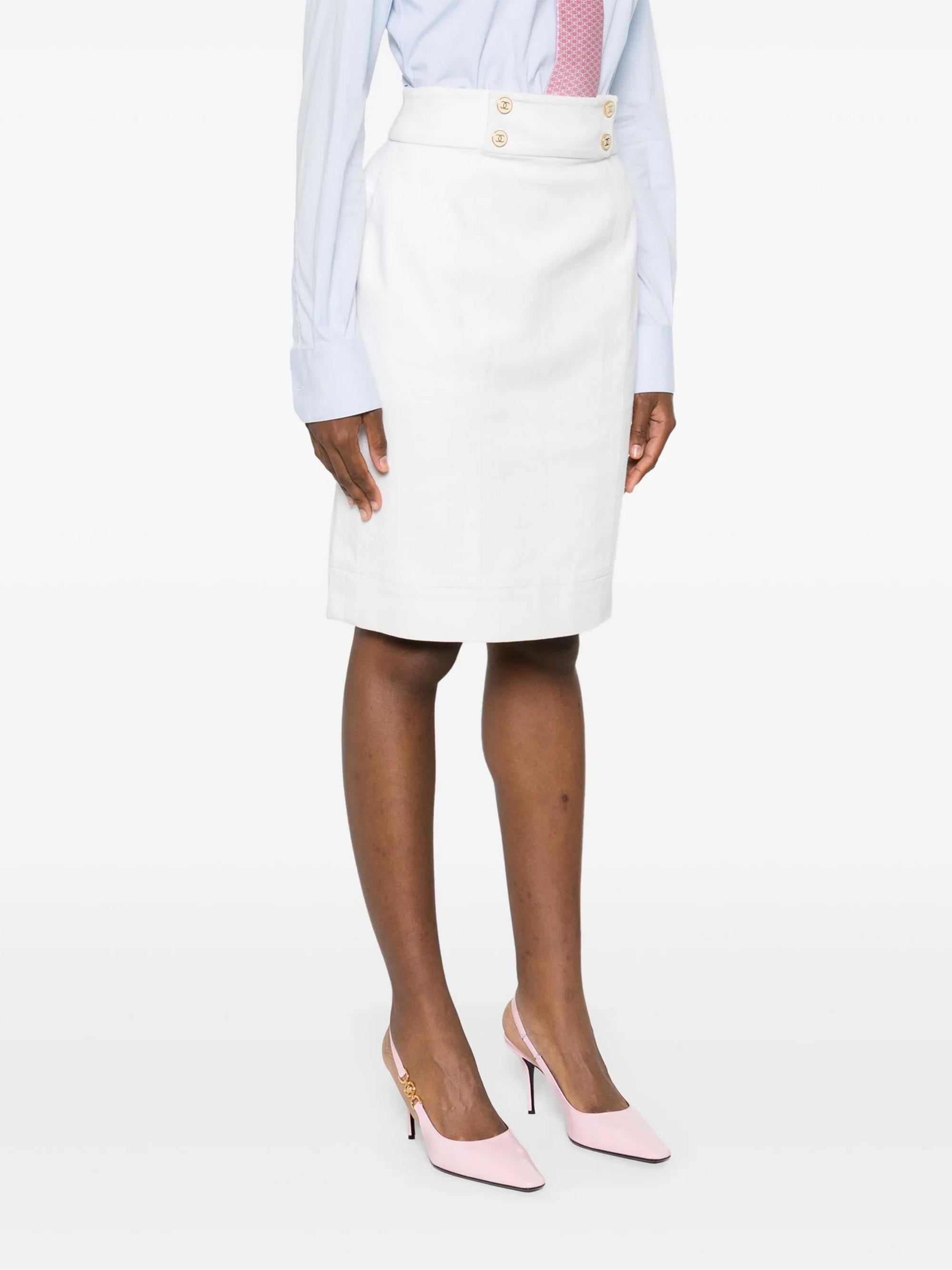 Gray Chanel White Denim Pencil Skirt For Sale