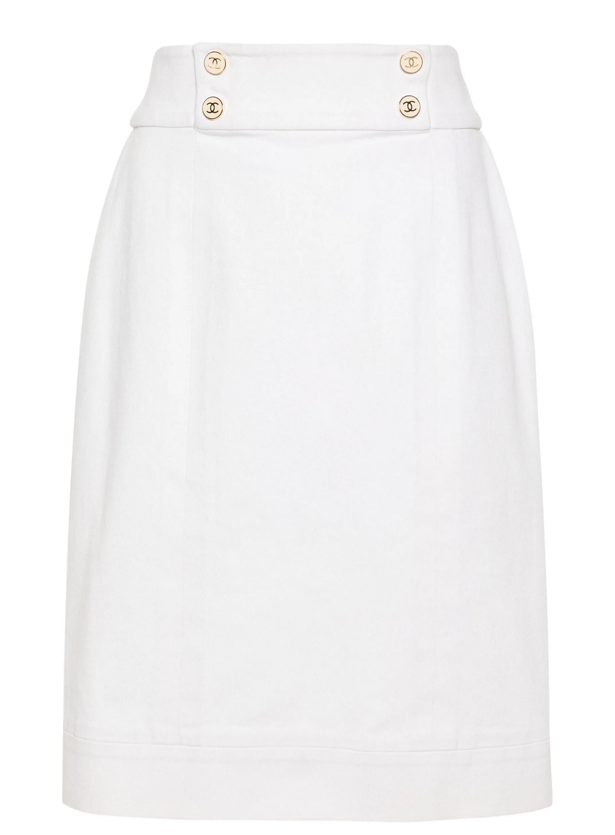 Chanel White Denim Pencil Skirt For Sale 1