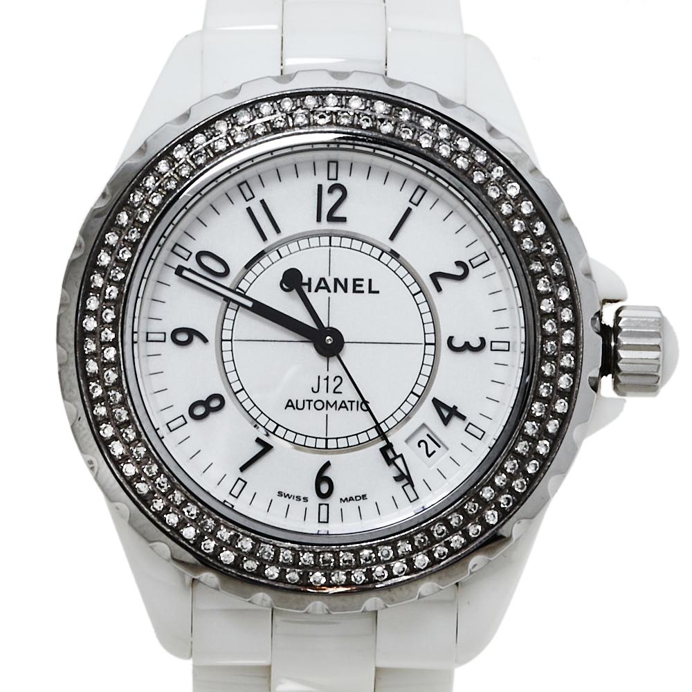 Uncut Chanel White Diamonds Ceramic J12 Automatic Women's Wristwatch 39MM